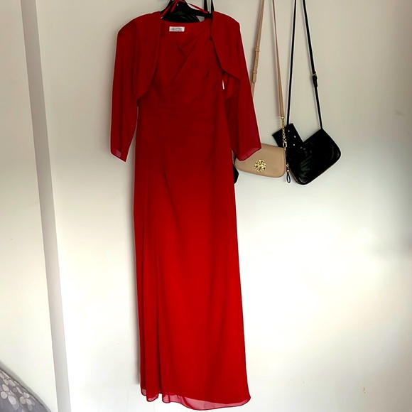 Red Gown with Shawl - Picture 1 of 5